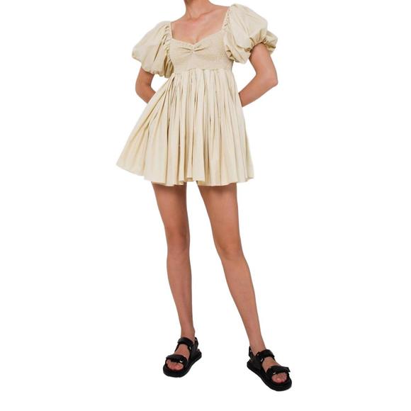 NEW S/W/F puff sleeve babydoll dress in fawn - Picture 5 of 5